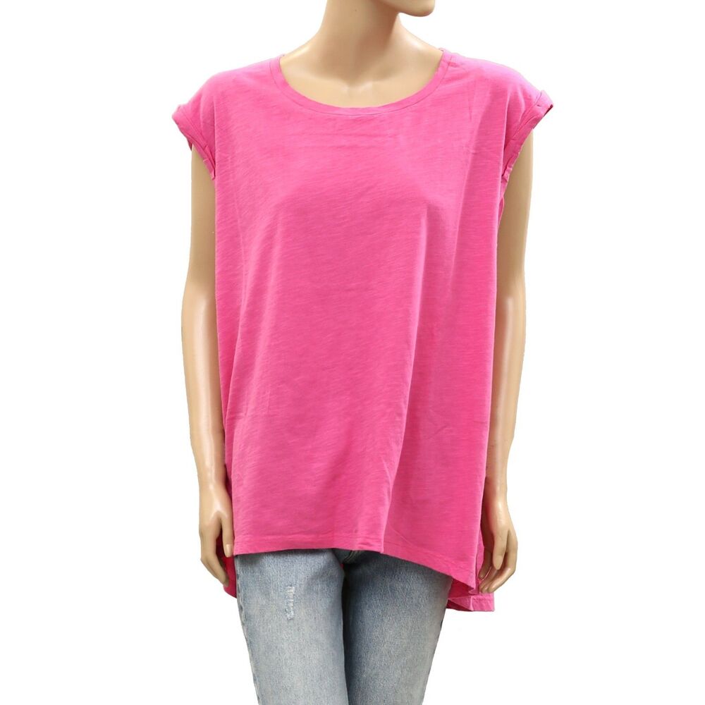 Maeve By Anthropologie cap Sleeve Tee Tunic Top Cotton Pink High Low XL 287529